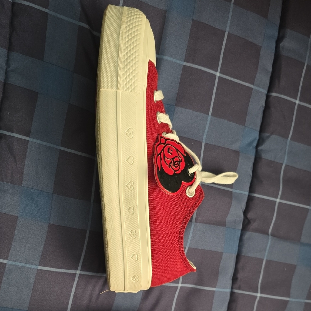 Women's Red Canvas Sneakers with Rose Design